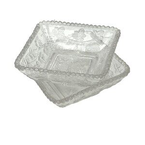 Vintage Set of 2 Clear Cut Glass Berry Bowls Mid Century Grape Vine Pattern